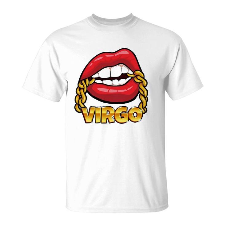 Juicy Lips Gold Chain Virgo Zodiac Sign T-Shirt