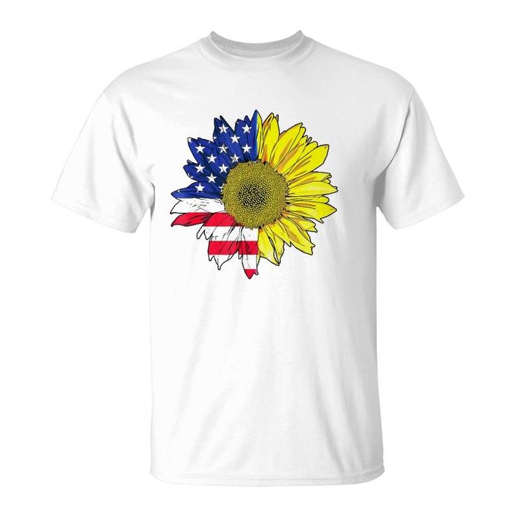July 4 Sunflower Painting American Flag Graphic Plus Size T-Shirt