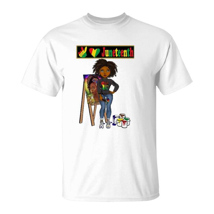 Juneteenth Black Women Melanin Peace Love Juneteenth Women T-Shirt