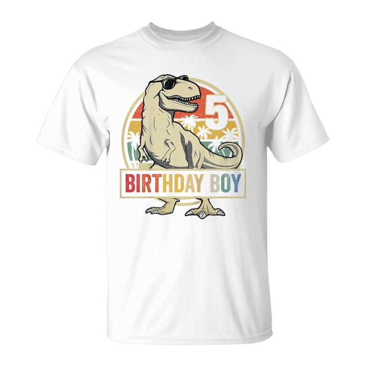 Kids 5 Year Old  5Th Birthday Boy T Rex Dinosaur   T-Shirt