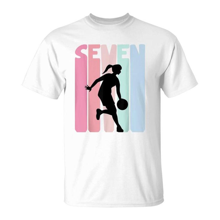 Kids 7Th Birthday Retro Basketball Lovers Girls 7 Years Old  T-Shirt