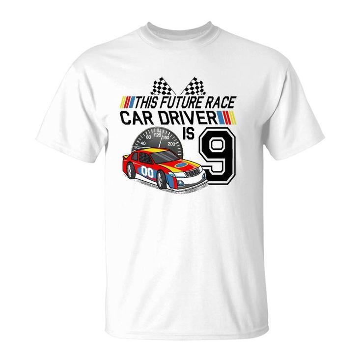 Kids 9 Years Old Race Car Birthday 9Th Stock Car Racing Party Gift T-Shirt