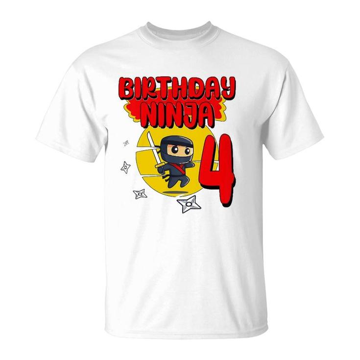 Kids Birthday Ninja 4 Years Old Bday Party Gift For Little Ninja T-Shirt