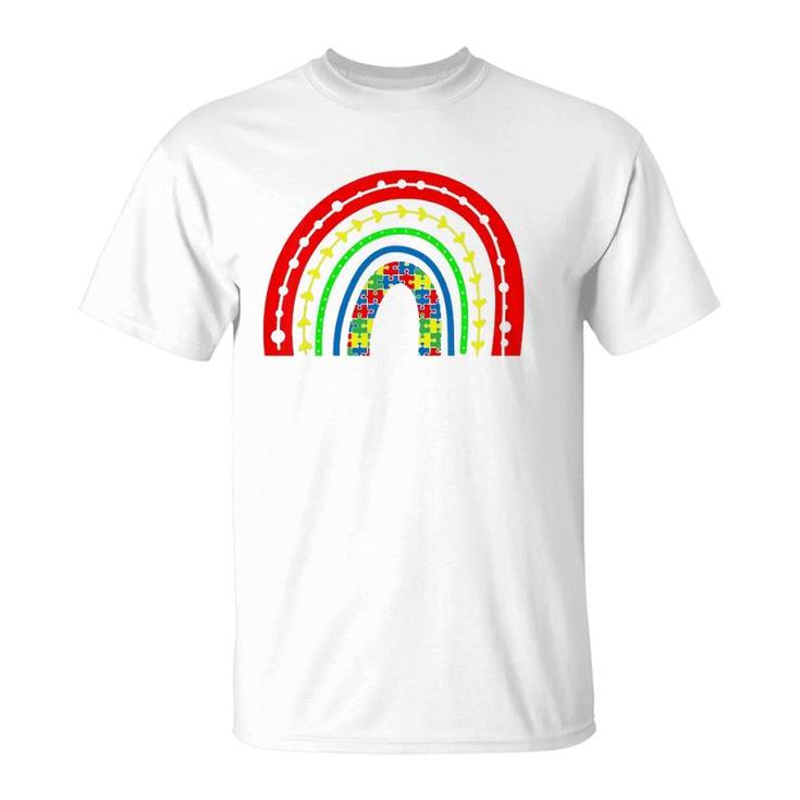 Kids Boho Rainbow Puzzle Piece Autism Awareness Autistic Love T-Shirt