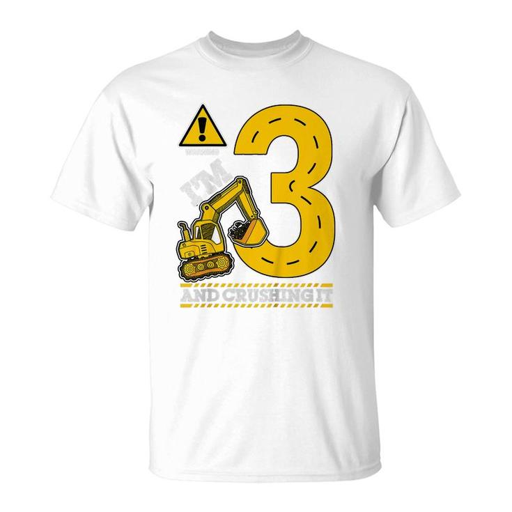 Kids Construction Truck 3Rd Birthday 3 Years Old Digger Builder  T-Shirt