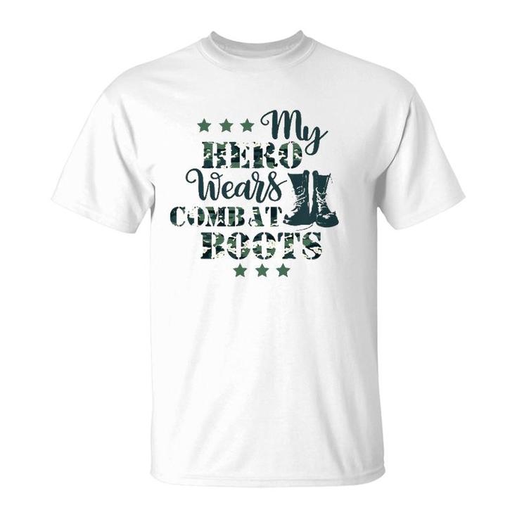 Kids My Daddy Hero Wears Combat Boots Military Dad Army Gift T-Shirt