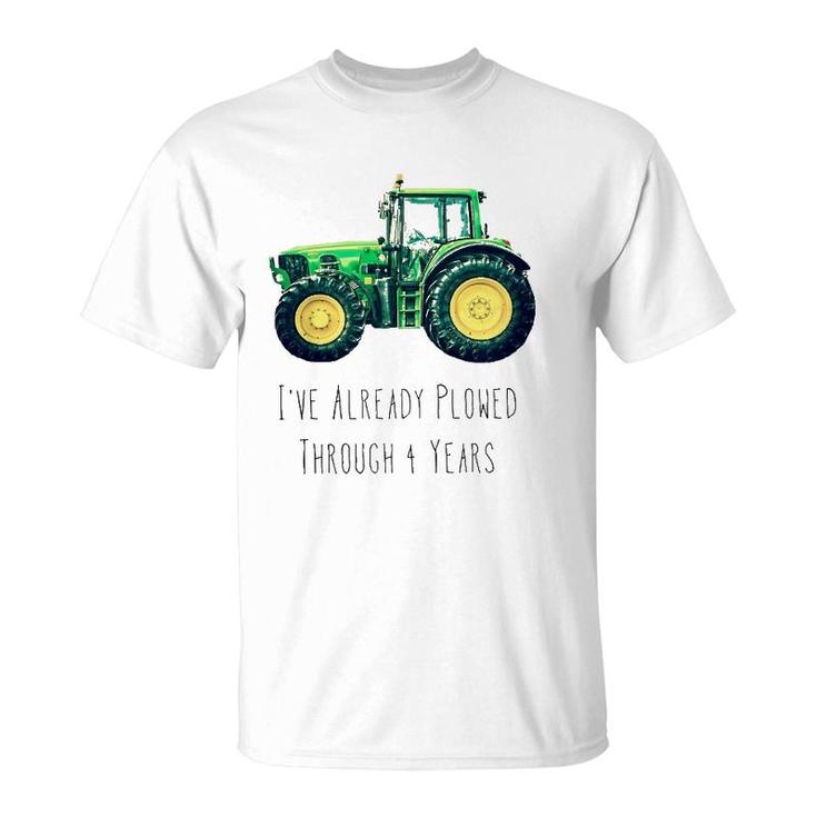 Kids Plowed Through 4 Years Green Tractor Boy Birthday Party T-Shirt