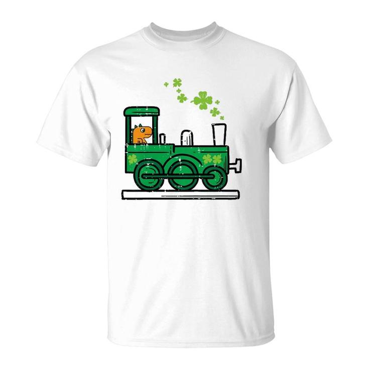 Kids Trex Train Shamrock Cute St Patrick's Day Boys Kids Toddler T-Shirt