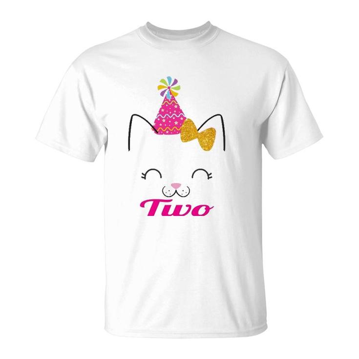 Kids Two 2 Years Old 2Nd Birthday  Girl Kitty Cat Theme  T-Shirt
