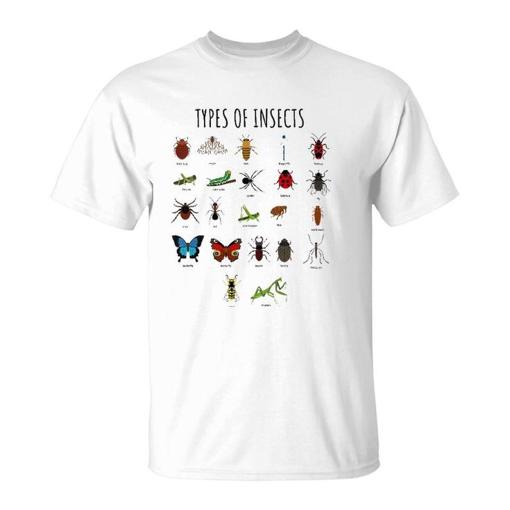 Kids Types Of Insects Bug Identification Science Tee T-Shirt