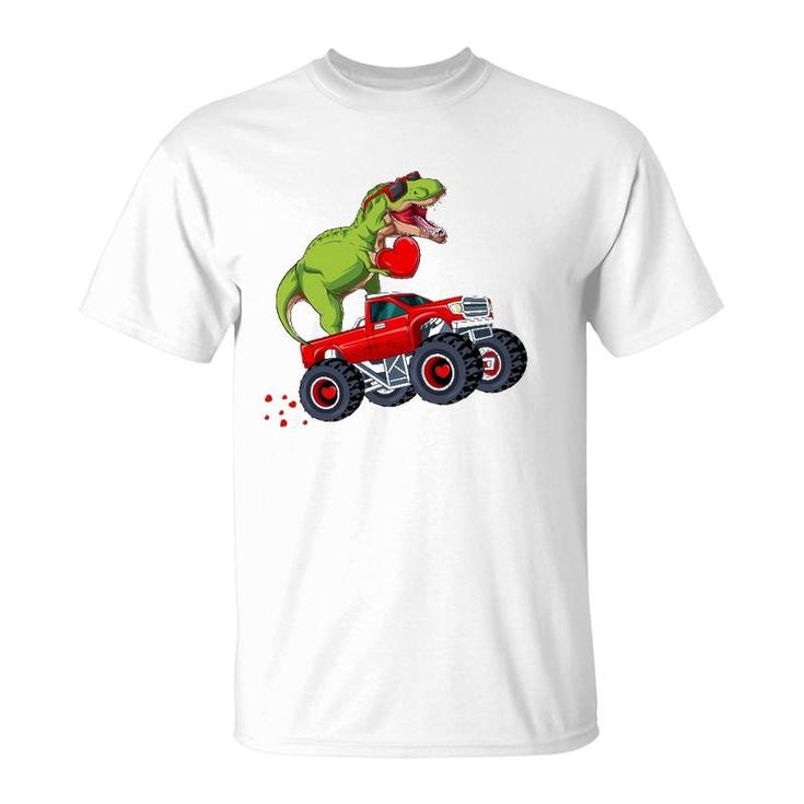 Kids Valentine's Day T Rex Riding Monster Truck Funny Toddler T-Shirt