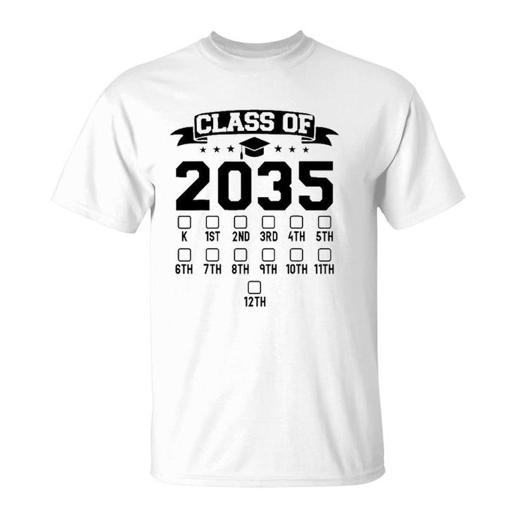 Kindergarten Class Of 2035 First Day Of School Check Mark T-Shirt