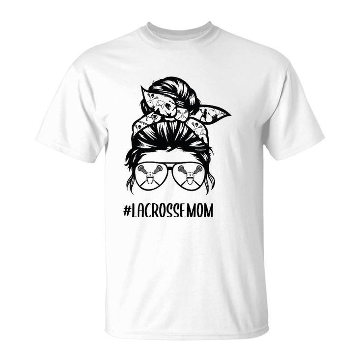 Lacrosse Mom Messy Bun Hair Glasses T-Shirt