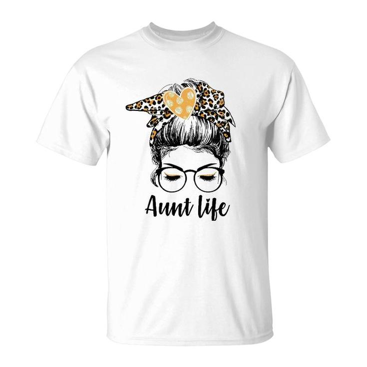 Leopard Auties Aunt Life Cute Messy Bun Girl Mother's Day T-Shirt