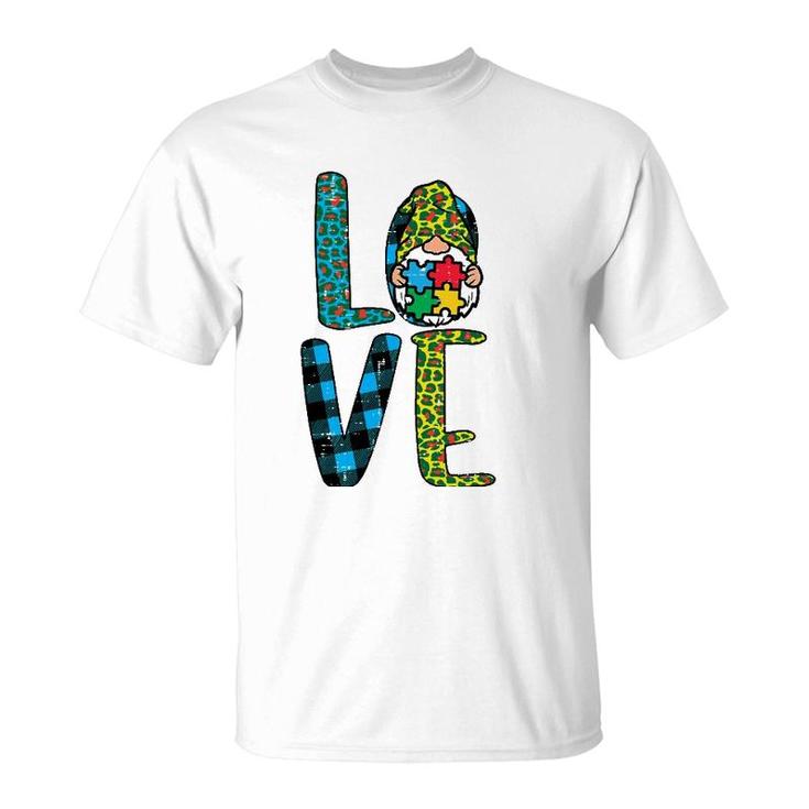 Leopard Plaid Love Nordic Gnome Puzzle Cute Autism Awareness T-Shirt