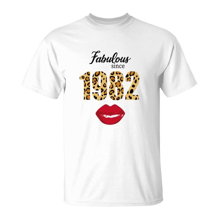 Leopard Red Lips Fabulous Since 1982 Happy 40Th Birthday T-Shirt