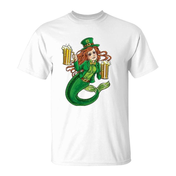 Leprechaun Mermaid St Patrick's Day Redhead Women Lady Beer T-Shirt