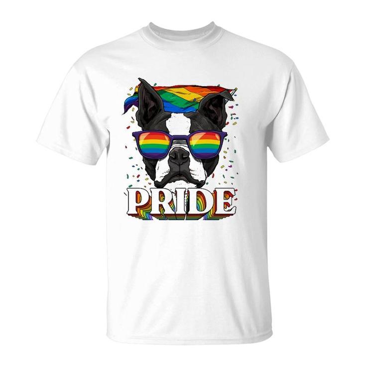 Lgbt Boston Terrier Gay Pride Lgbtq Rainbow Flag Sunglasses T-Shirt
