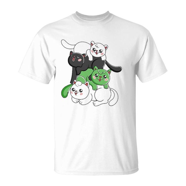 Lgbt Demiromantic Pride Flag Lgbtq Community Kawaii Cat Pile T-Shirt