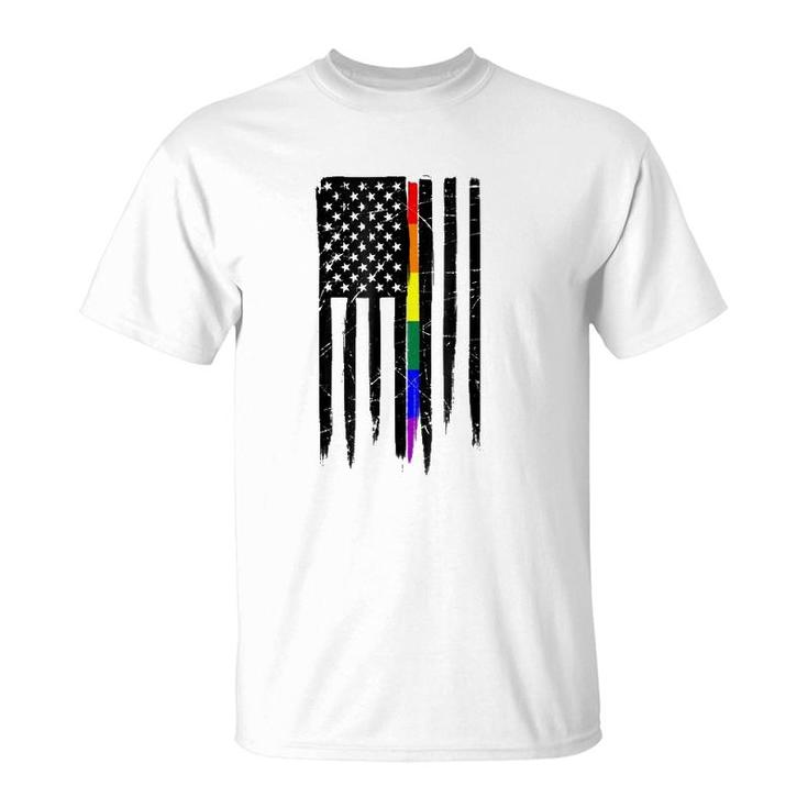Lgbt Gay Pride Thin Line American Flag T-Shirt