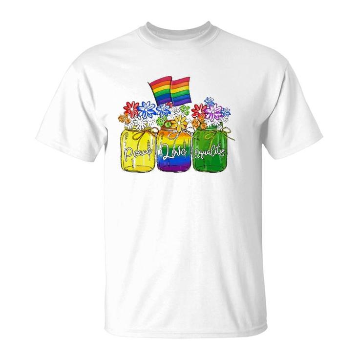 Lgbt Peace Love Equality , Rainbow Floral Lgbt Flag T-Shirt