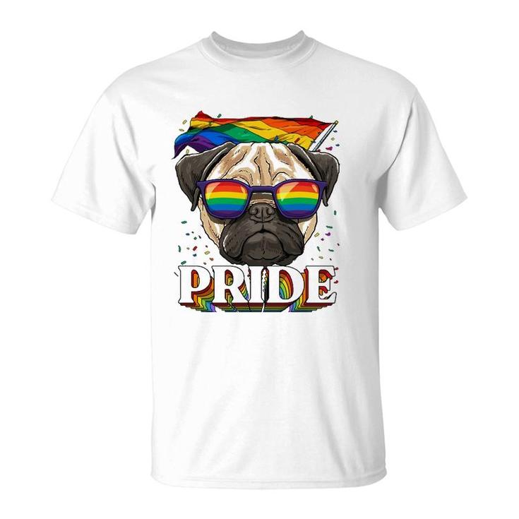 Lgbt Pug Gay Pride Lgbtq Rainbow Flag Sunglasses T-Shirt