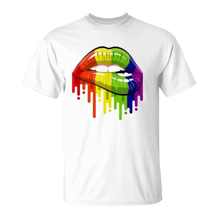 Lgbt Rainbow Color Lips Pride Gay Homosexual Lesbian  T-Shirt