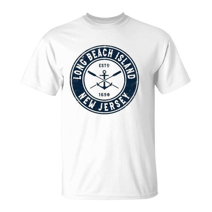 Long Beach Island New Jersey Nj Vintage Boat Anchor & Oars T-Shirt