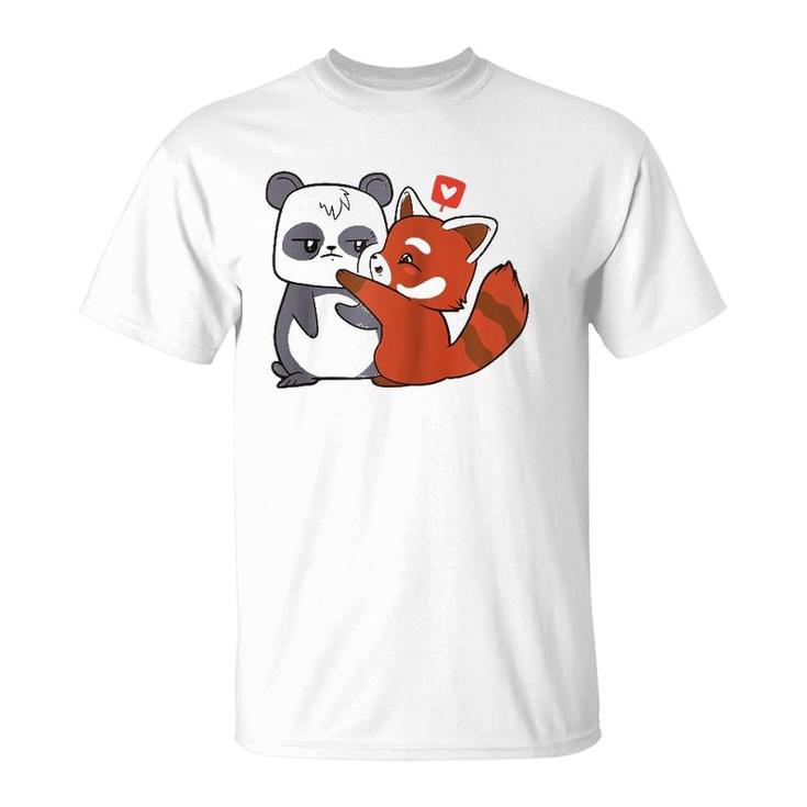 Love Giant Panda Bamboo Bear Cartoon Couple Heart Kids Gifts  T-Shirt