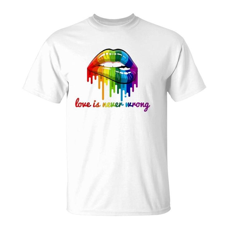 Love Is Never Wrong Lgbt Quote Gay Pride Rainbow Lips Gift Raglan Baseball Tee T-Shirt