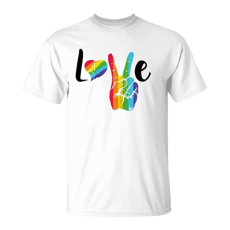 Love Rainbow Peace Sign ,Gay Pride Rainbow Heart Love Raglan Baseball Tee T-Shirt