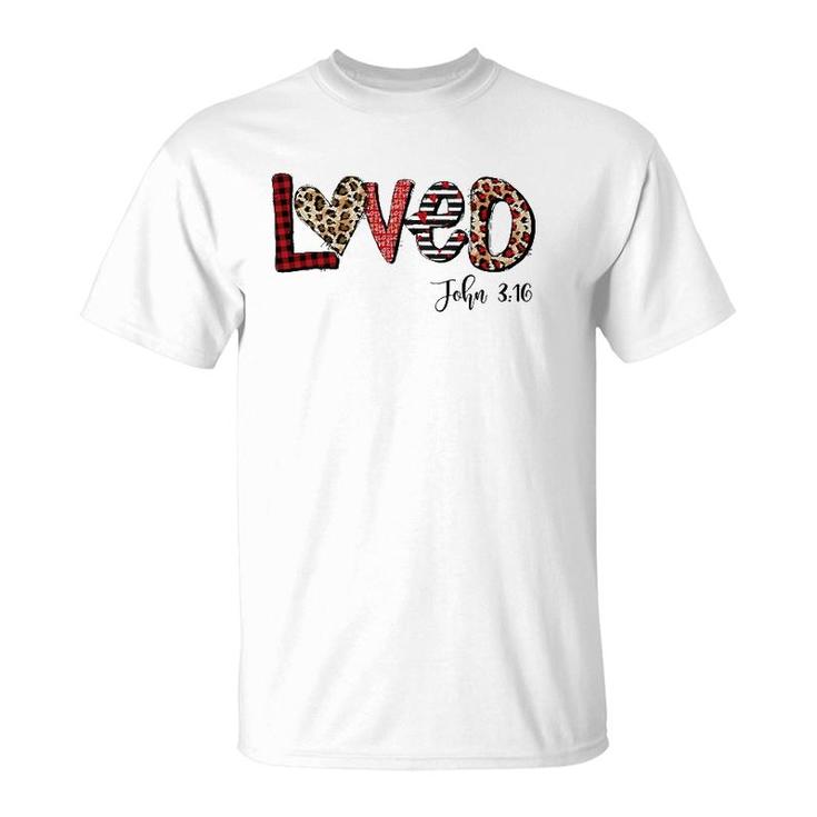 Loved Jesus Christian Valentine's Day Buffalo Plaid Leopard T-Shirt