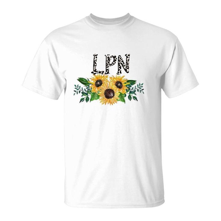 Lpn Leopard Text Sunflower Licensed Practical Nurse Gift T-Shirt