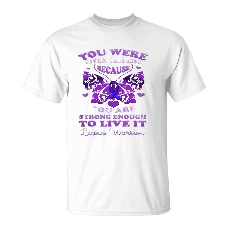 Lupus Awareness Butterfly  Because You Are Strong Women T-Shirt
