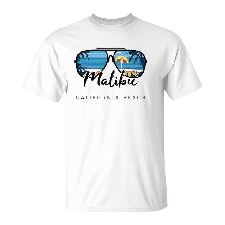 Malibu Beach California Palm Tree Sunglasses Souvenir T-Shirt