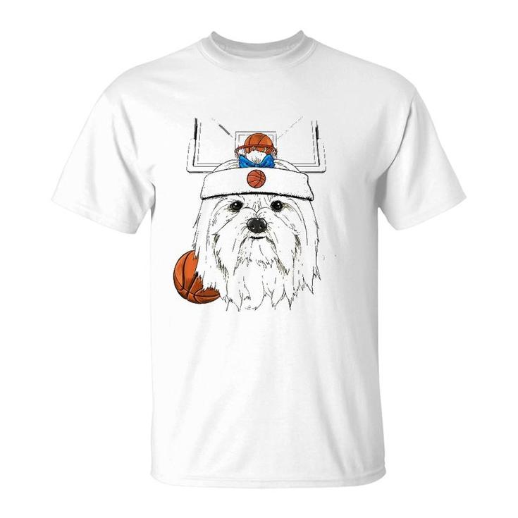 Maltese Basketball Dog Lovers Basketball Player  T-Shirt