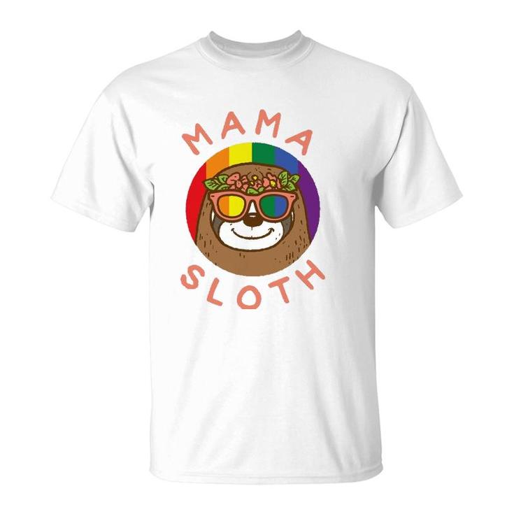 Mama Sloth Lgbtq Rainbow Flag Gay Pride Ally Gay Mom Women T-Shirt
