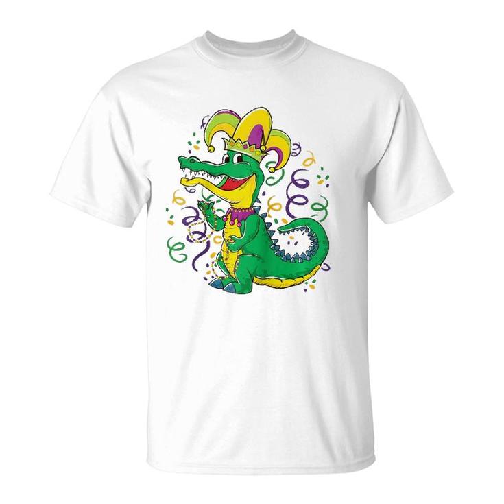 Mardi Gras Crocodile Funny Alligator Jester Hat  T-Shirt