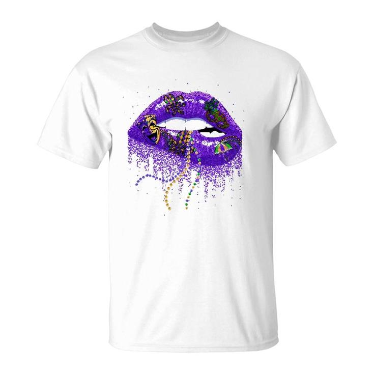 Mardi Gras Lips Queen Carnival Costume New Orleans Lips  T-Shirt