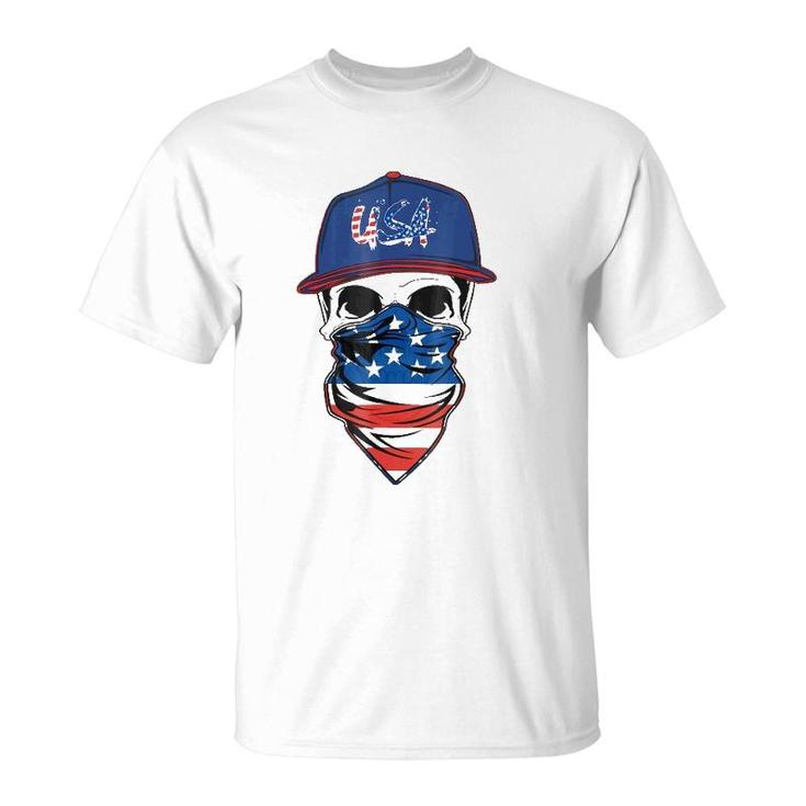 Men's American Flag Skull Usa Military T-Shirt
