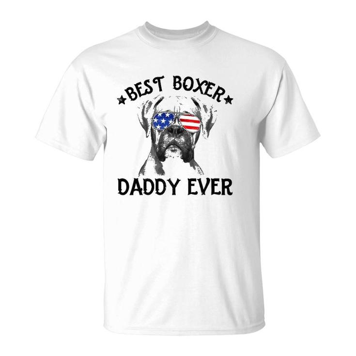 Mens Best Boxer Daddy Ever Dog Dad American Flag 4Th Of July T-Shirt