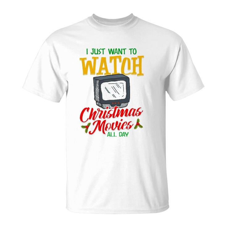Mens Christmas Movie Lover Fan Watch Tv At Xmas T-Shirt