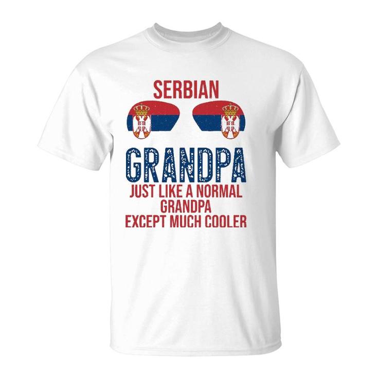 Mens Serbian Grandpa Serbia Flag Sunglasses Father's Day T-Shirt