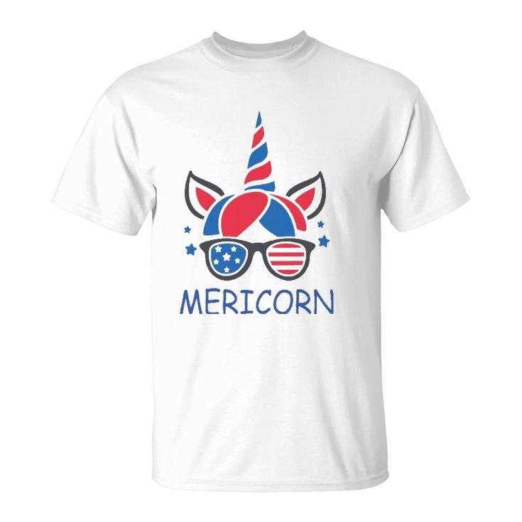 Mericorn 4Th Of July Unicorn Usa American Flag Teen Girls T-Shirt