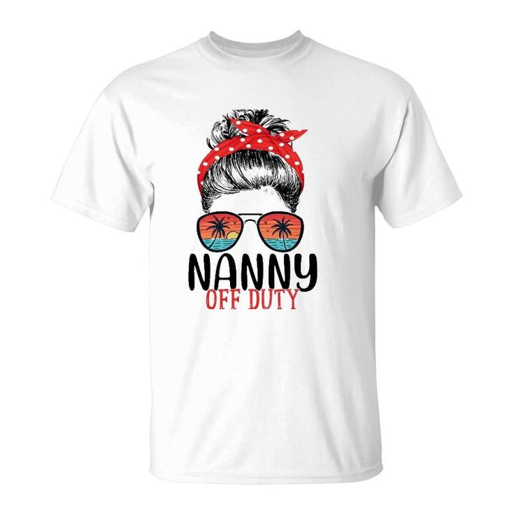 Messy Bun Nanny Off Duty Sunglasses Beach Sunset T-Shirt