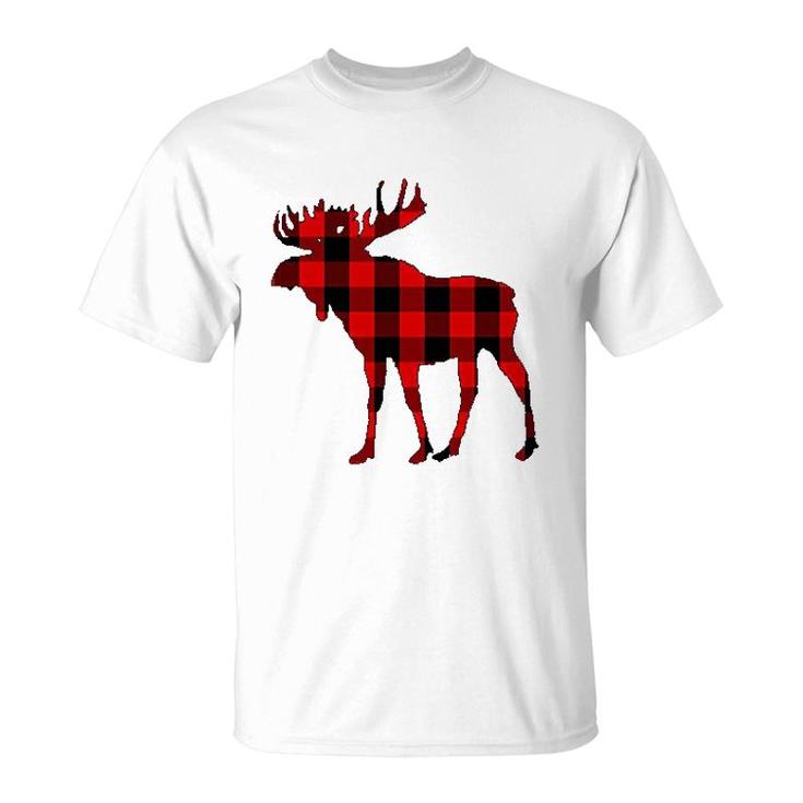Moose Buffalo Red Plaid Gift T-Shirt