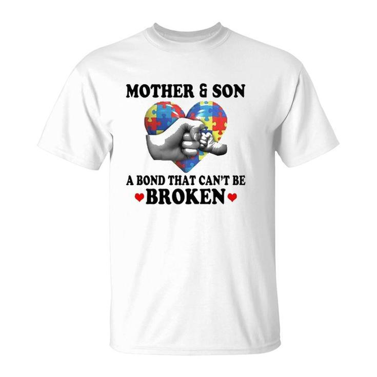 Mother & Son A Bond That Can't Be Broken Autism Awareness Version T-Shirt