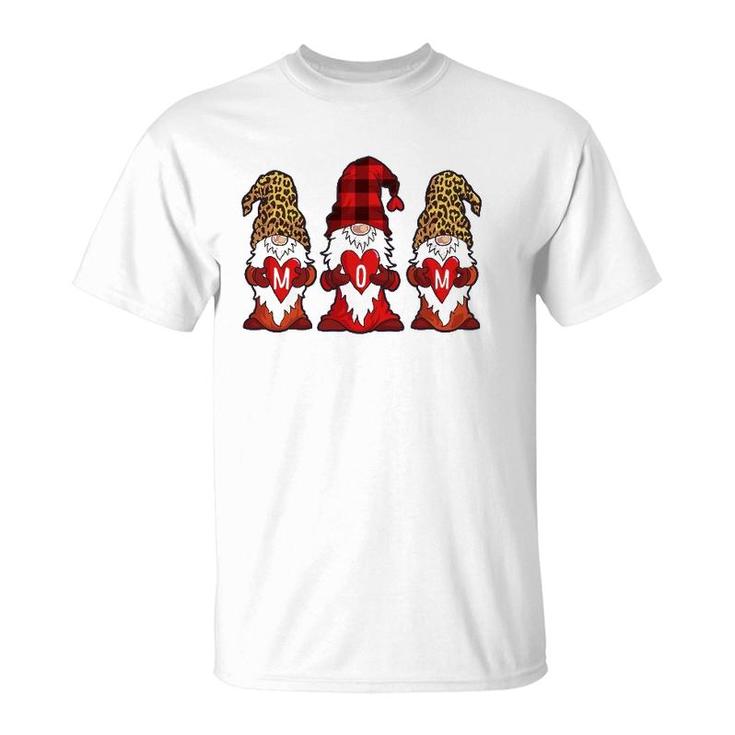 Mother's Day  Gnomes Women Red Buffalo Plaid Leopard Print T-Shirt