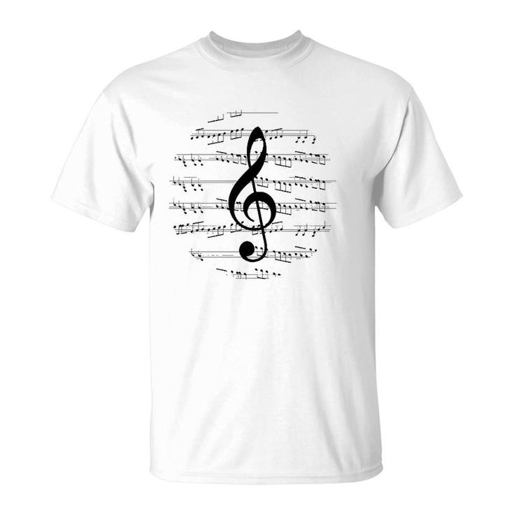Music Sheet Notes G-Clef Symbol Vintage Design Musician Gift T-Shirt