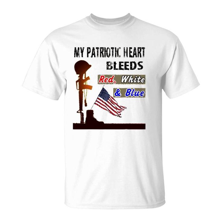 My Patriotic Heart Bleeds Red, White & Blue - Veteran T-Shirt